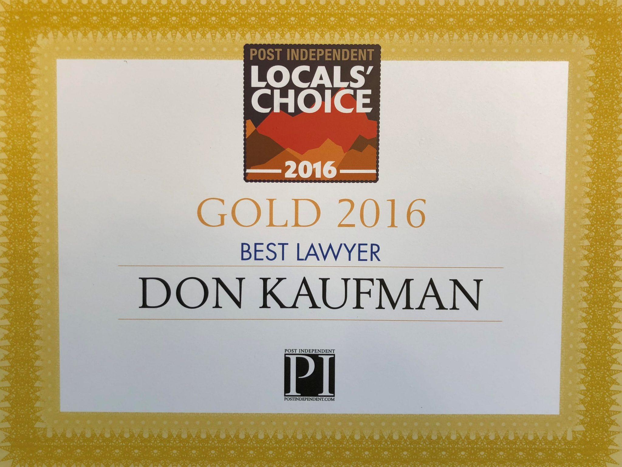 Don Kaufman Wins 2016 Locals Choice Award