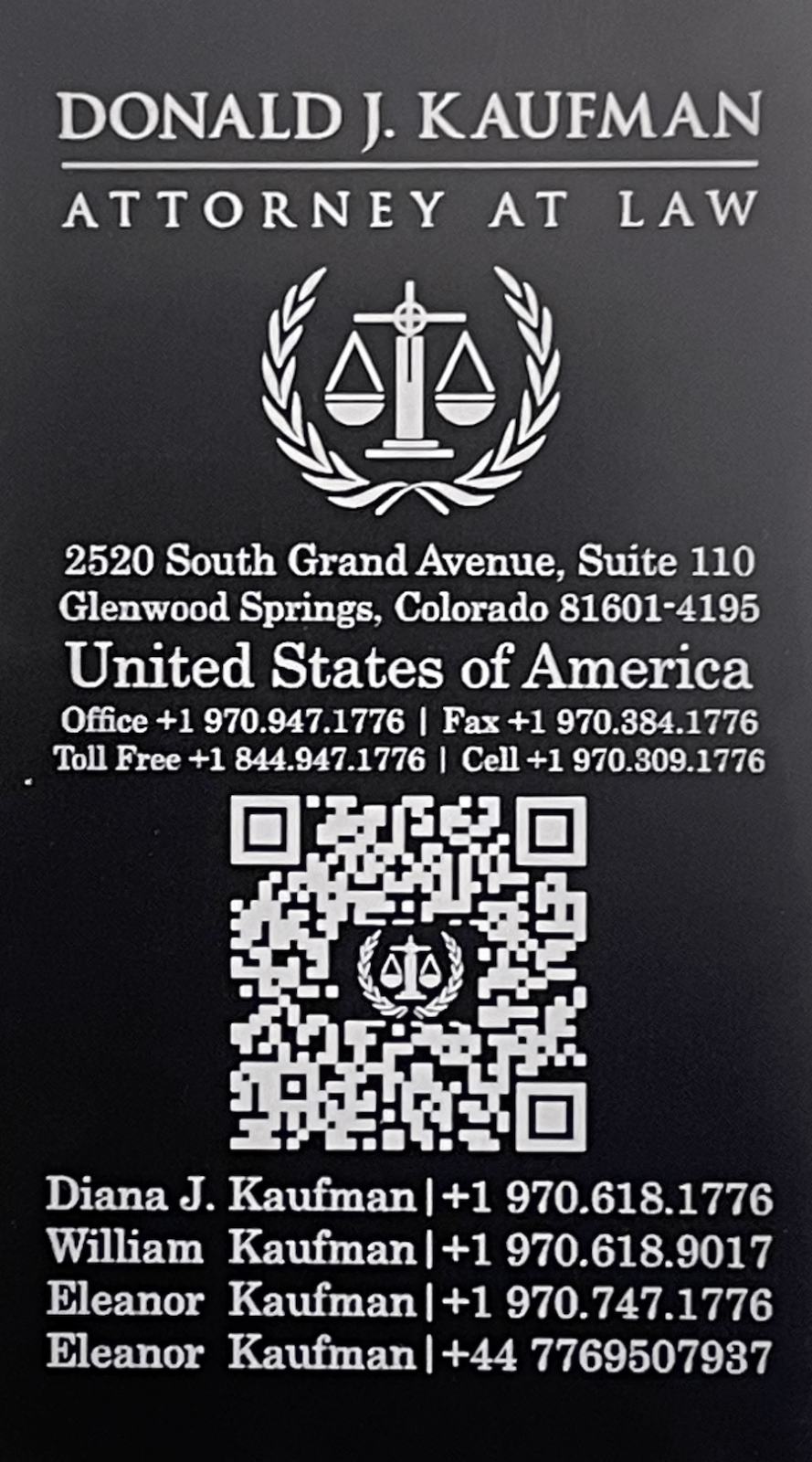 Donald J. Kaufman Attorney at Law QR Code Contact Card